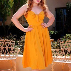 Linda Vintage Sun Dress in Solid Mustard Stretch Crepe | Pinup Couture